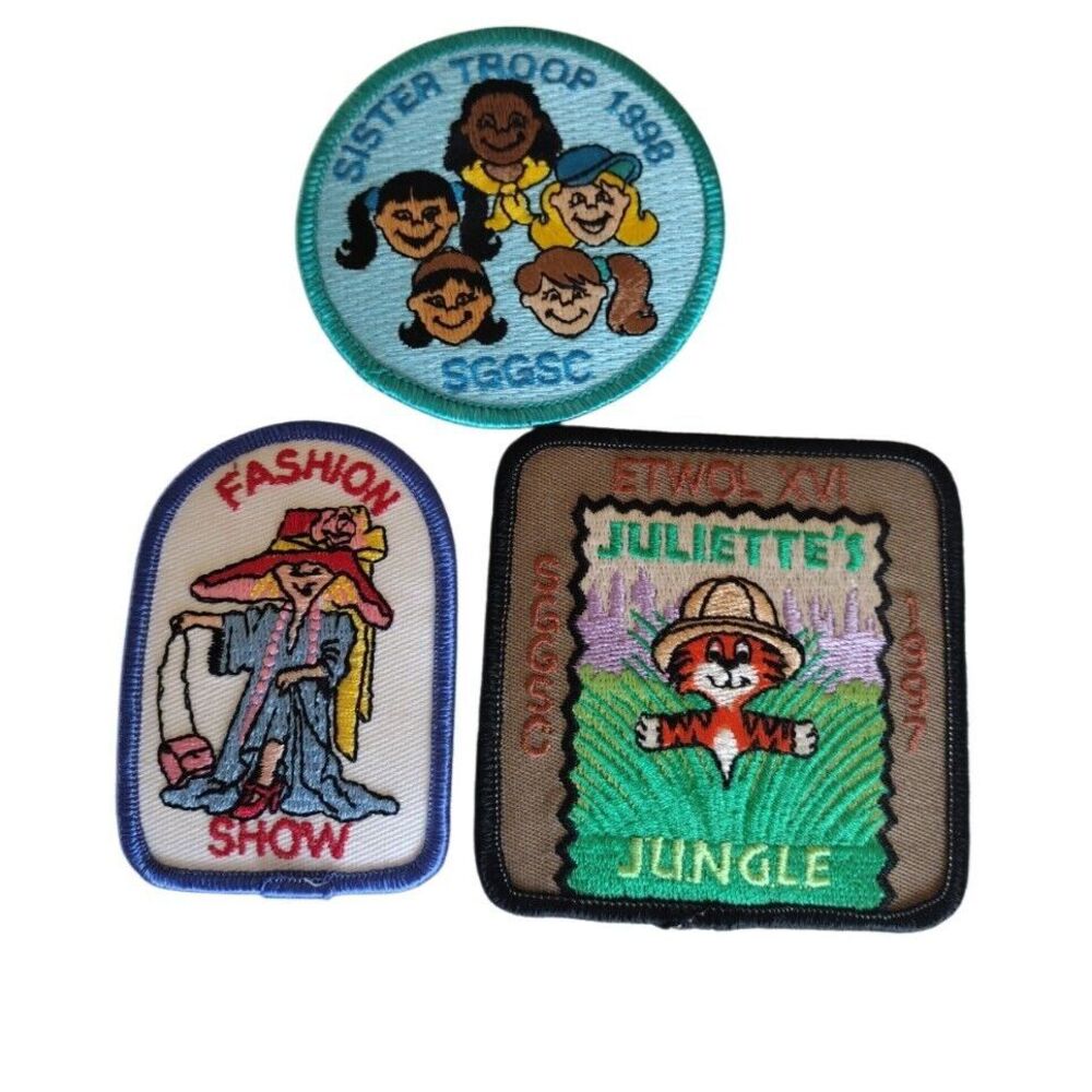 Lot 3x 1998 GIRL SCOUTS CLUB Felt Patches Colorful Several Sizes